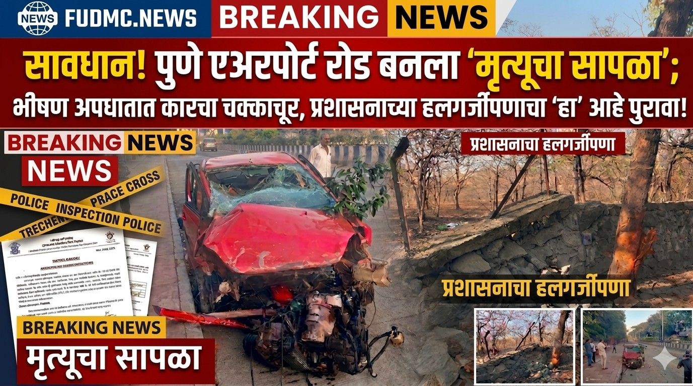 सावधान! पुणे एअरपोर्ट रोड बनला ‘मृत्यूचा सापळा’; भीषण अपघातात कारचा चक्काचूर, प्रशासनाच्या हलगर्जीपणाचा पुरावा समोर!